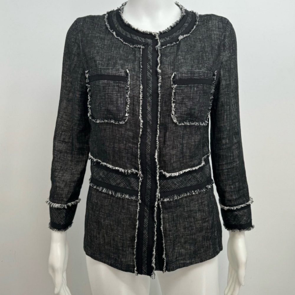Lafayette 148 tweed pattern denim jacket linen Size 8